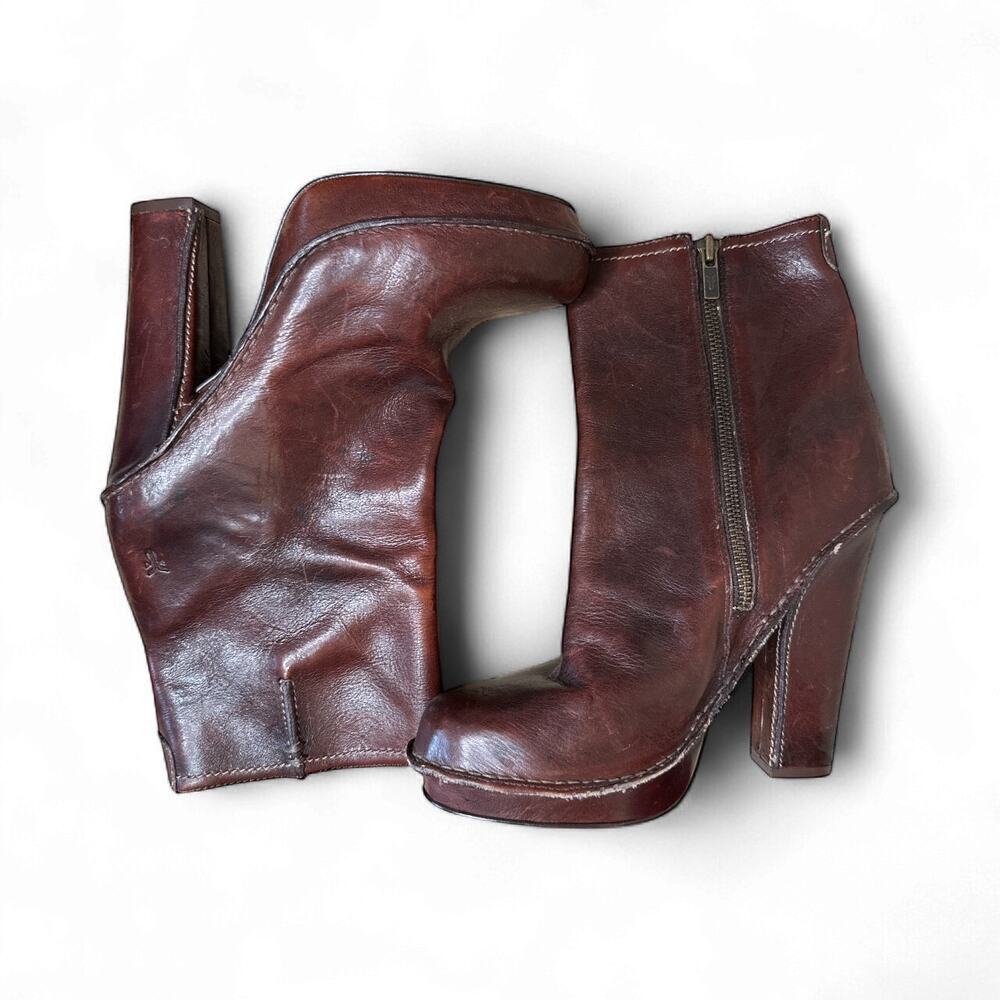 Frye Victoria Brown Leather Ankle High Heel 5" Boot Size 9.5m
